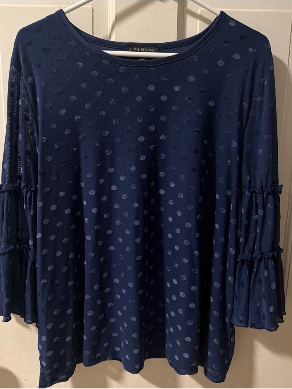 Lane Bryant Navy Dot Tiered-Ruffle Bell Sleeve Top 18/20
